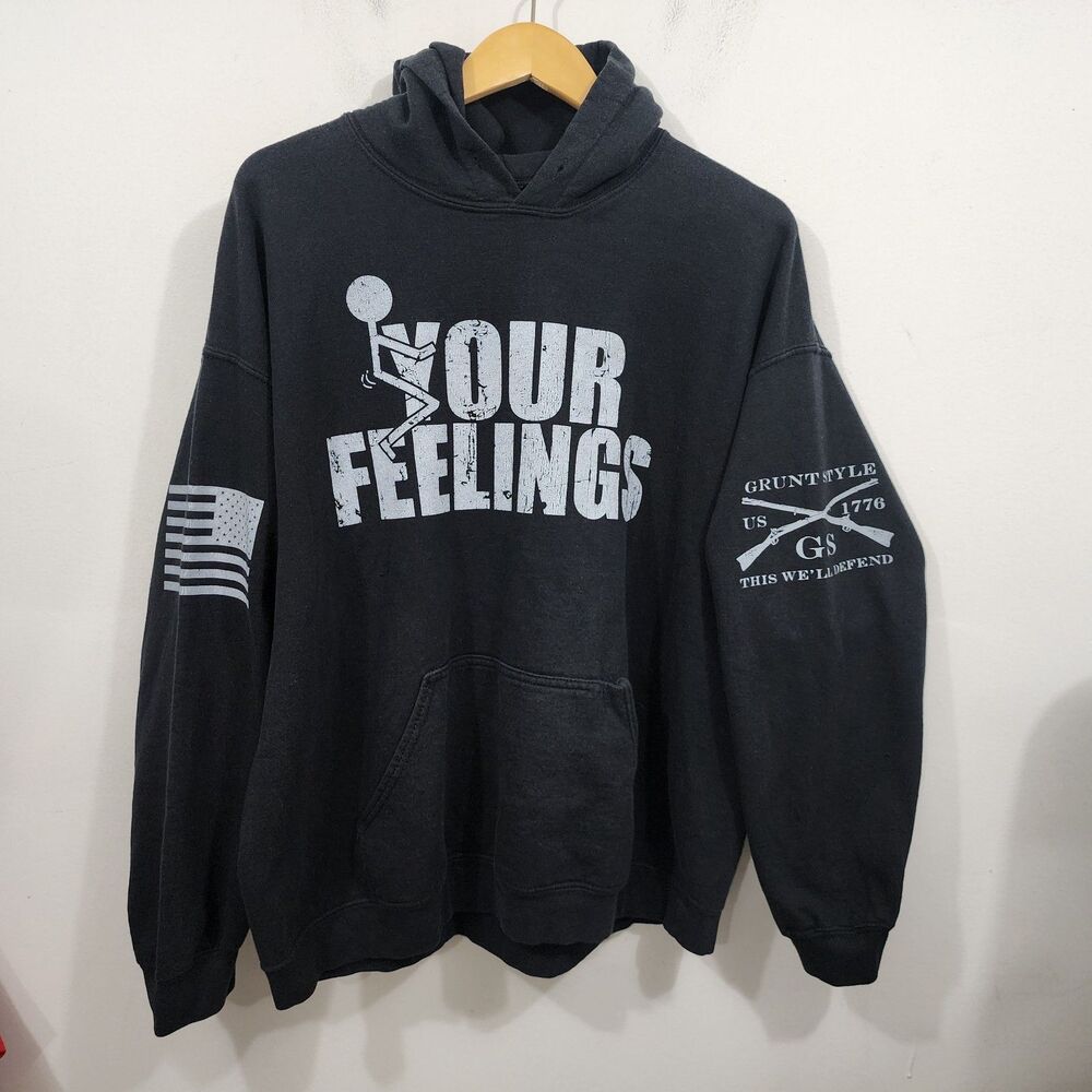 Grunt Style Your Feelings Hoodie Sweatshirt Washed Black Mens Size XL